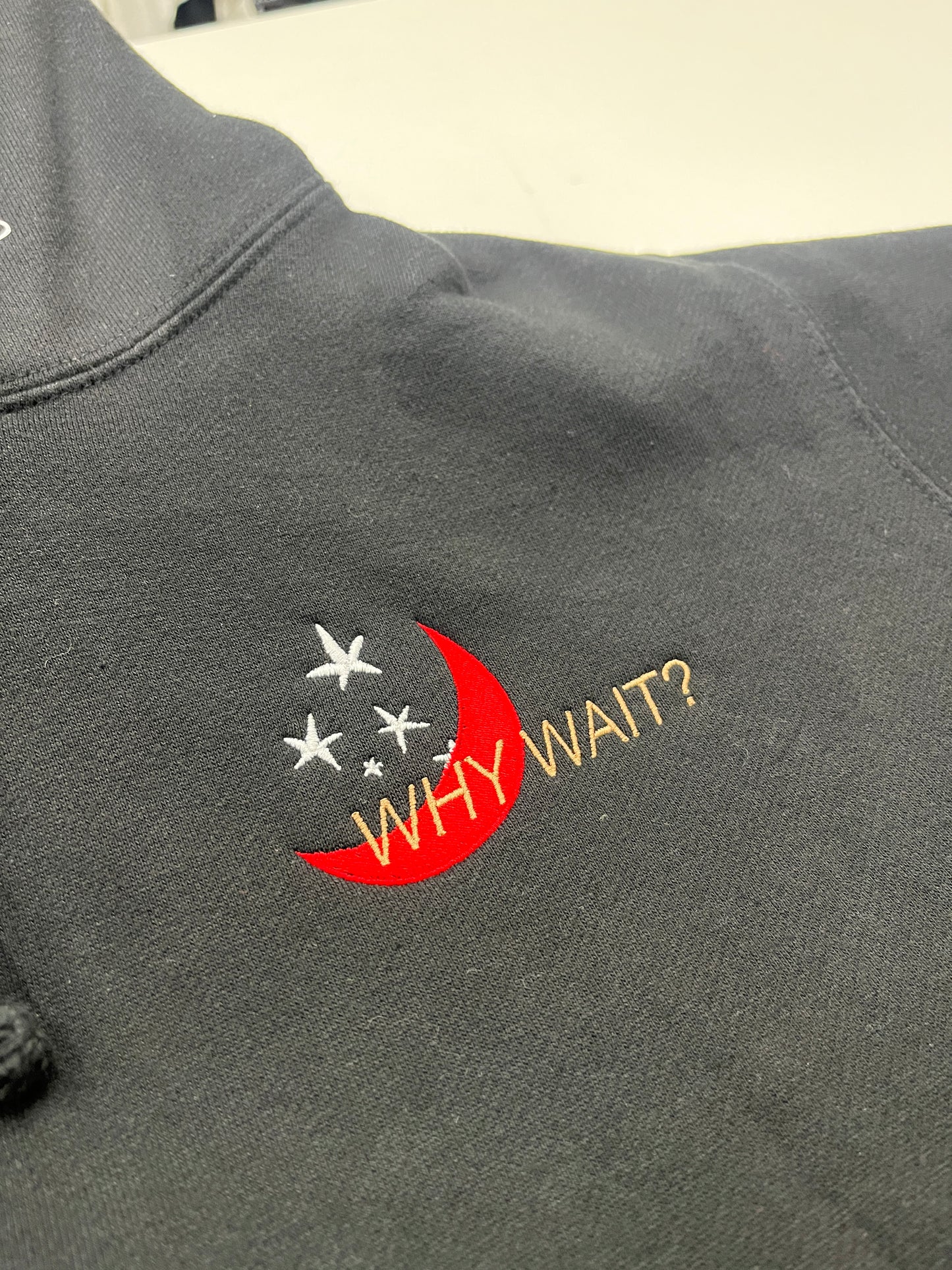 Why Wait? Embroidered Hoodie - Ember Black
